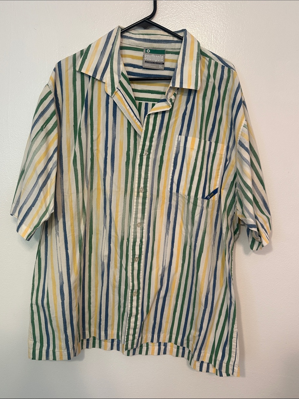 Vintage South Pole Green/Blue/Yellow Striped Short-Sleeve Shirts
